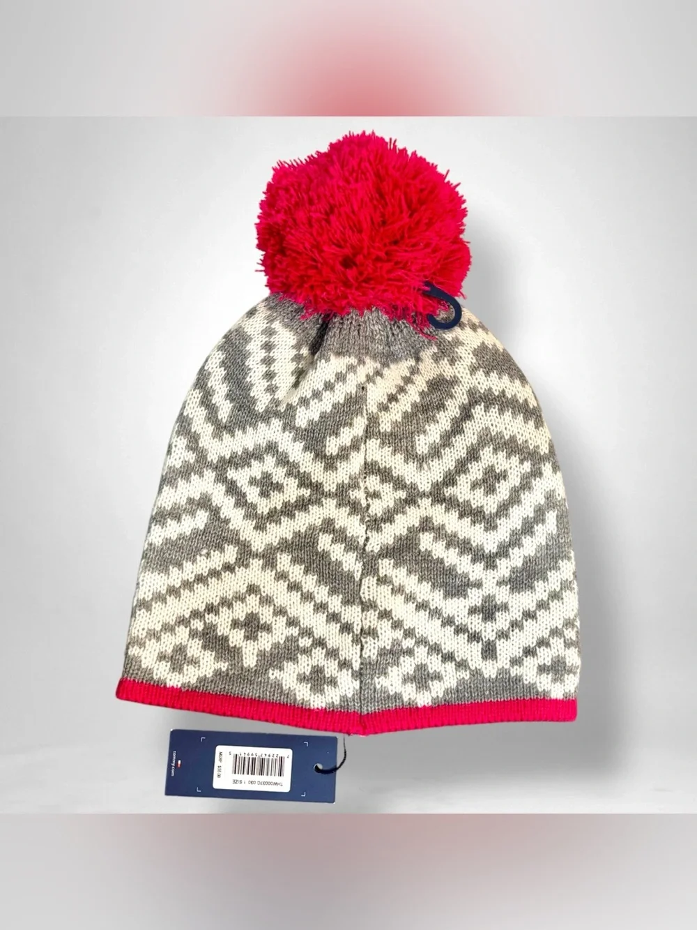 NWT Tommy Hilfiger Grey And White Beanie W/ Pompom Outdoors Women’s One Size